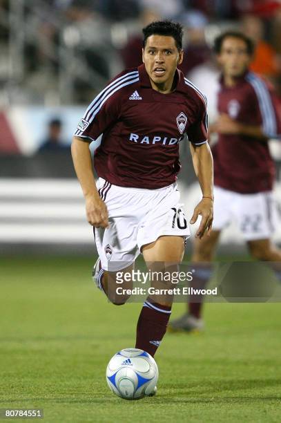Christian Gomez of the Colorado Rapids controls the ball during the MLS game against the San Jose Earthquakes on April 19, 2008 at Dicks Sporting...