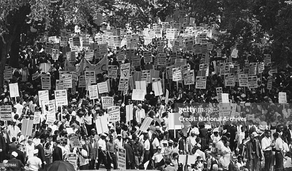 Civil Rights Movement Rally Thousands of Americans march near the Lincoln Memorial August 28 ...