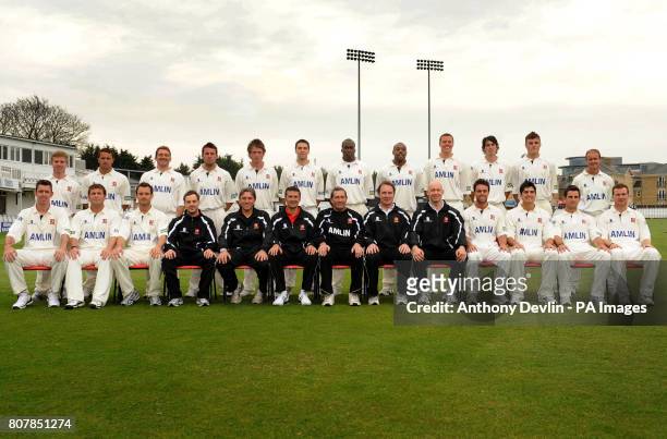 The Essex squad pose Adfam Wheater, Jaik Mickleburgh, John Maunders, Tony Palladino, Tom Westley, Billy Godleman, Maurice Chambers, Mervyn Westfield,...