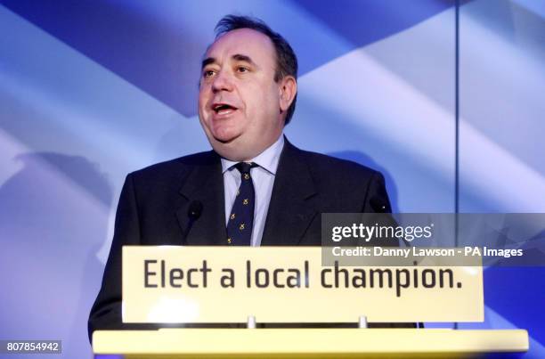 Leader Alex Salmond during the launch of their manifesto for the General Election at the Institution of Engineering and Technology, Glasgow.