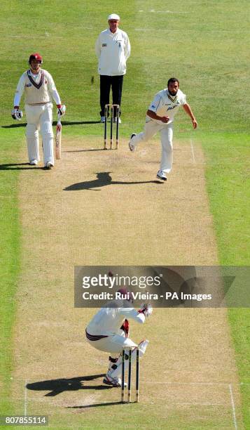 Nottinghamshire's Andre Adams bowls to Somerset's Damien Wright during the LV County Championship Division One match at Trent Bridge, Nottingham.