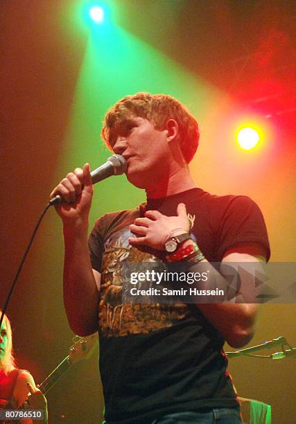 Gareth Campesino of Los Campesinos performs at The Camden Crawl on April 19, 2008 at Koko in London, England.