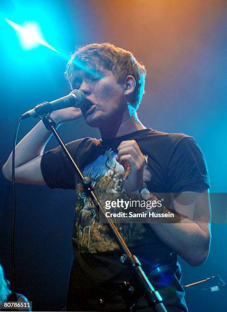 Gareth Campesino of Los Campesinos performs at The Camden Crawl on April 19, 2008 at Koko in London, England.