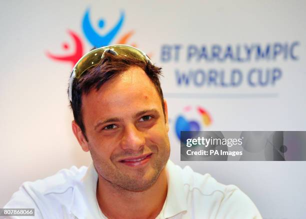 Rest of the World's Oscar Pistorius during the Paralympic World Cup preview press conference at the City of Manchester Stadium, Manchester.