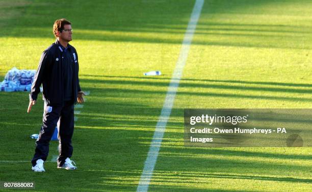 England manager Fabio Capello on the touchline during the training match at Moruleng Stadium, Moruleng, South Africa.