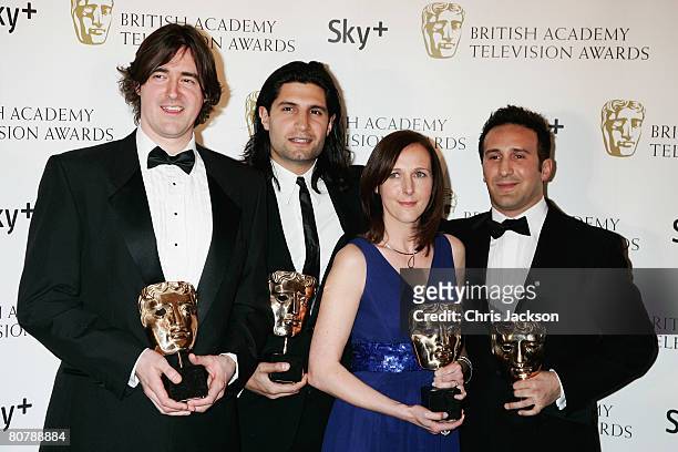 Fonejacker's Ed Tracy, Kayvan Novak, Helen Williams and Mario Stylianides pose with the award for Best Comedy Programme at the British Academy...