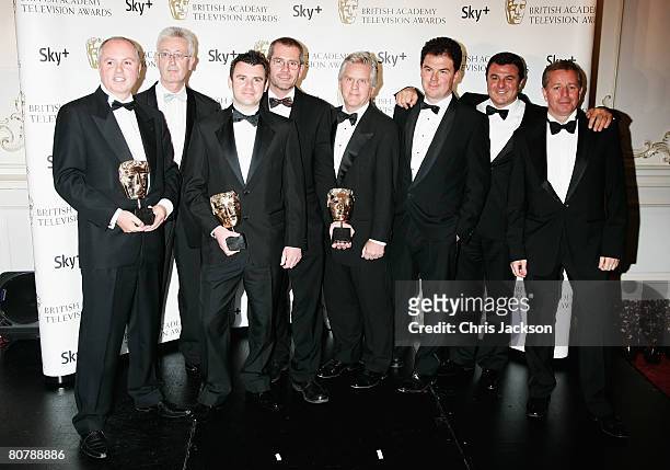 S Formula 1 team including Steve Ryder and Martin Brundle pose with the award for Best Sport at the British Academy Television Awards 2008 at The...