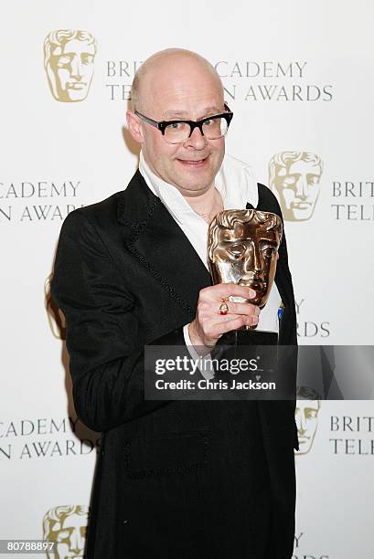 Harry Hill poses with the award for Best Entertainment Performance at the British Academy Television Awards 2008 at The Palladium on April 20, 2008...