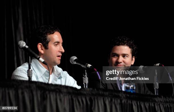 Writer/directors Hayden Schlossberg and Jon Hurwitz attend a panel discussion for "Harold & Kumar Escape from Guantanamo Bay" on Day Three of New...