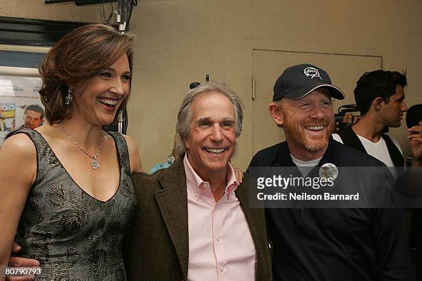 Actors Brenda Strong, Henry Winkler and director Ron Howard attend the premiere of 'A Plumm Summer' at the Mann Bruin Theatre on April 20, 2008 in...