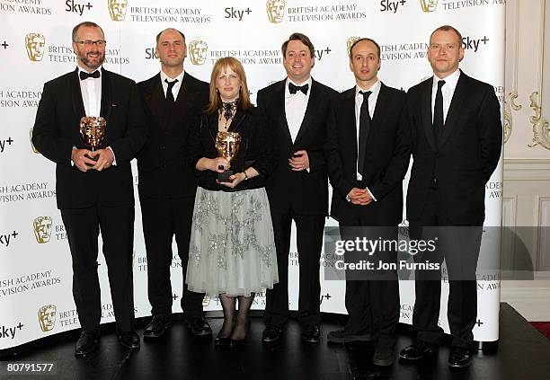 Sam Bain, Jessie Armstrong, Becky Martin, David Mitchell, Olivia Colman, Robert Popper and Robert Webb with their Best Situation Comedy award for...