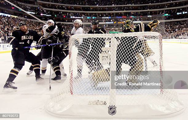 Goaltender Marty Turco of the Dallas Stars makes a save against the Anaheim Ducks during Game Six of the 2008 NHL Western Conference Quarterfinals on...