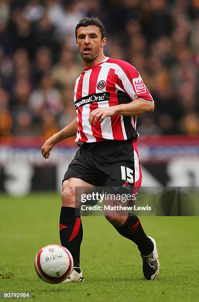 Gary Speed of Sheffield United in action during the Coca-Cola Championship match between Sheffield United and Hull City at Bramall Lane on April 19,...