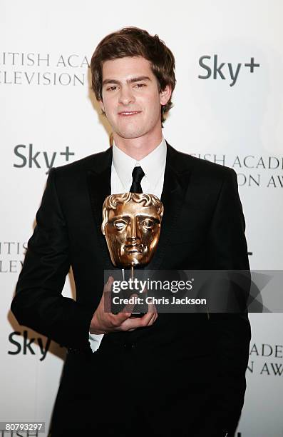 'Boy A' Best Actor Andrew Garfield poses with his award at the British Academy Television Awards 2008 at The Palladium on April 20, 2008 in London,...