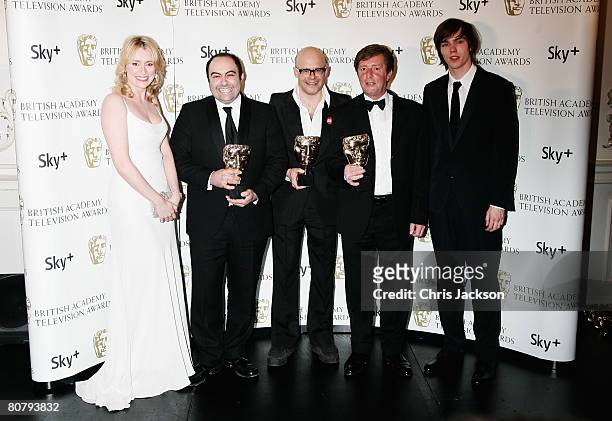 Harry Hill poses with the award for Best Entertainment Programme with Keeley Hawes , Spencer Millman, Peter Orton and Nicholas Hoult at the British...