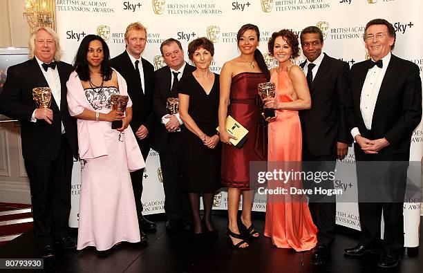 Writer Tony McHale poses with cast Jaye Jacobs, Amanda Mealing, Hugh Quarshie and Robert Powell in front of the winners boards with the Continuing...