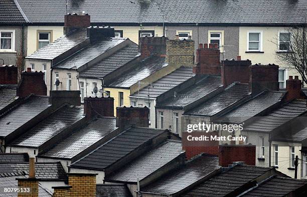 The roof tops of houses in residential streets can be seen on April 21, 2008 in Newport, Wales. A poll by researchers Fitch has revealed 10...