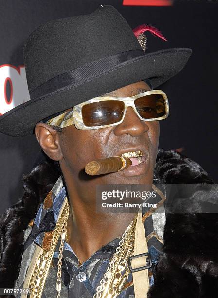 Rapper/TV personality Flavor Flav arrives at the Verizon Wireless and People party held at Avalon Hollywood on February 8, 2008 in Hollywood,...