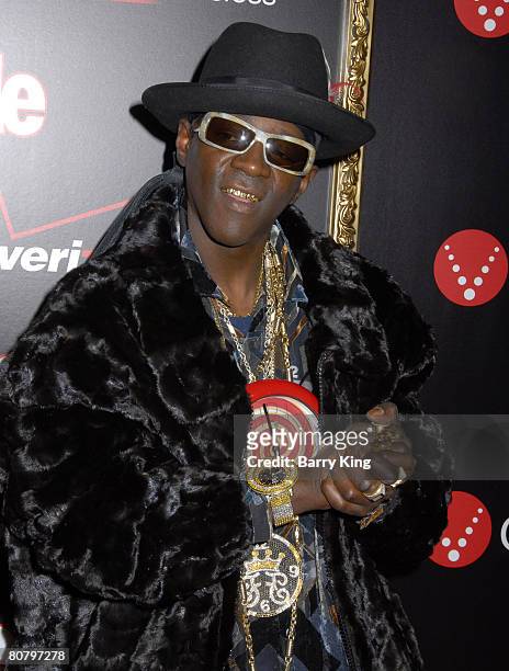 Rapper/TV personality Flavor Flav arrives at the Verizon Wireless and People party held at Avalon Hollywood on February 8, 2008 in Hollywood,...