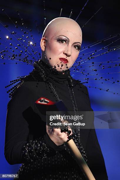 Actress Darleen Ann Dobisch plays the Queen of the Night at a dress rehearsal for the media to "The Magic Flute in the U-Bahn" on April 21, 2008 in...