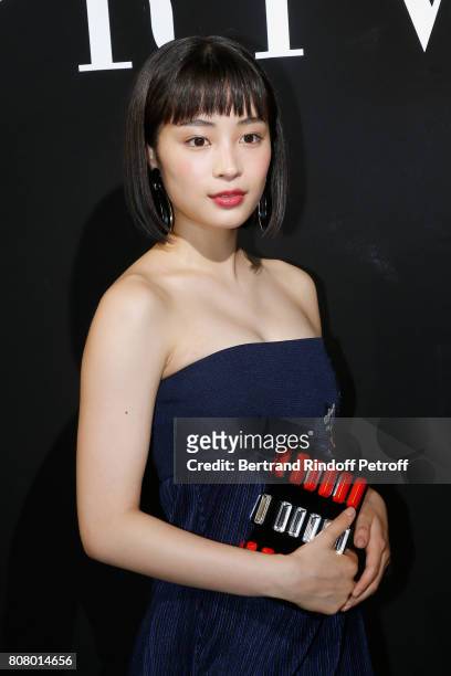 Actress Suzu Hirose attends the Giorgio Armani Prive Haute Couture Fall/Winter 2017-2018 show as part of Haute Couture Paris Fashion Week on July 4,...