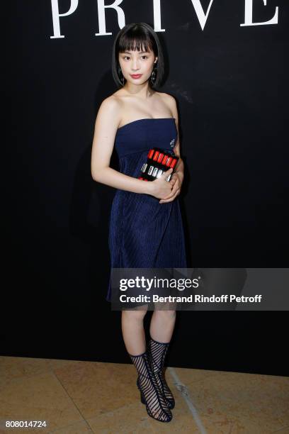 Actress Suzu Hirose attends the Giorgio Armani Prive Haute Couture Fall/Winter 2017-2018 show as part of Haute Couture Paris Fashion Week on July 4,...