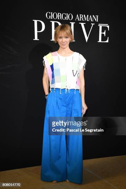 Vika Gazinskaya attends the Giorgio Armani Prive Haute Couture Fall/Winter 2017-2018 show as part of Haute Couture Paris Fashion Week on July 4, 2017...