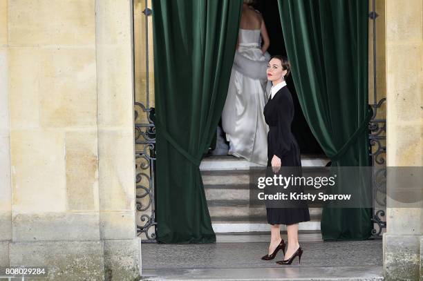 The designer Ulyana Sergeenko greets the public at the end of the runway during the Ulyana Sergeenko Haute Couture Fall/Winter 2017-2018 show as part...