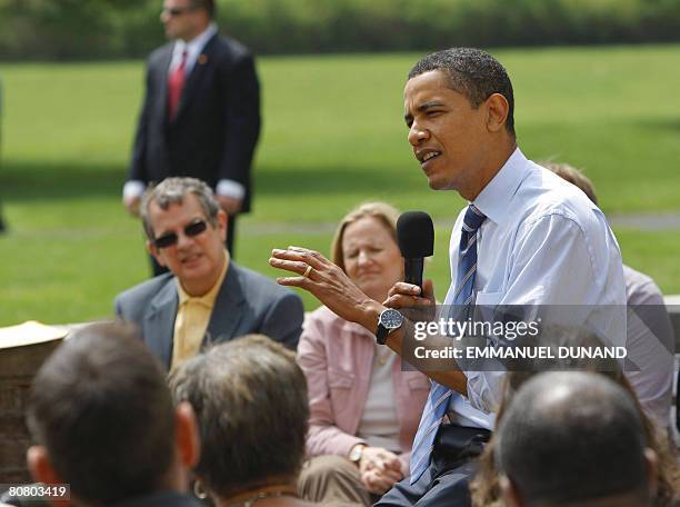 Democratic presidential candidate Illinois Senator Barack Obama speaks during a town hall meeting at Montgomery County Community College in Blue...