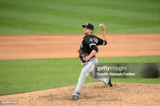 Jake Petricka of the Chicago White Sox delivers a pitch against the Minnesota Twins during the game on June 22, 2017 at Target Field in Minneapolis,...