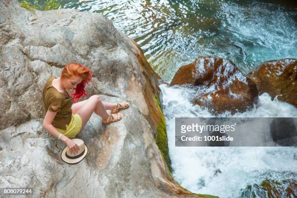 woman at sapadere canyon - trinkwasser stock pictures, royalty-free photos & images