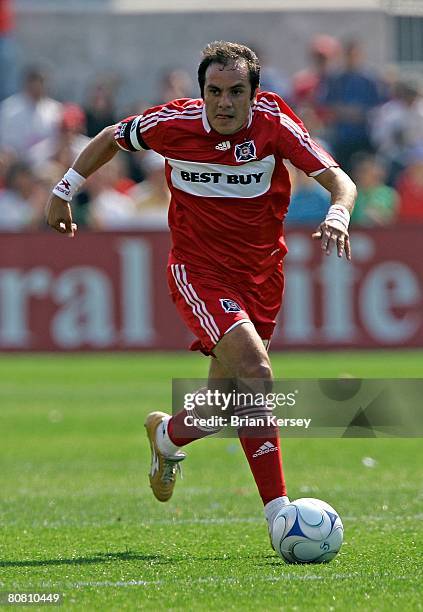 Cuauhtemoc Blanco of the Chicago Fire moves the ball up the field during the second half against the the Kansas City Wizards at Toyota Park on April...