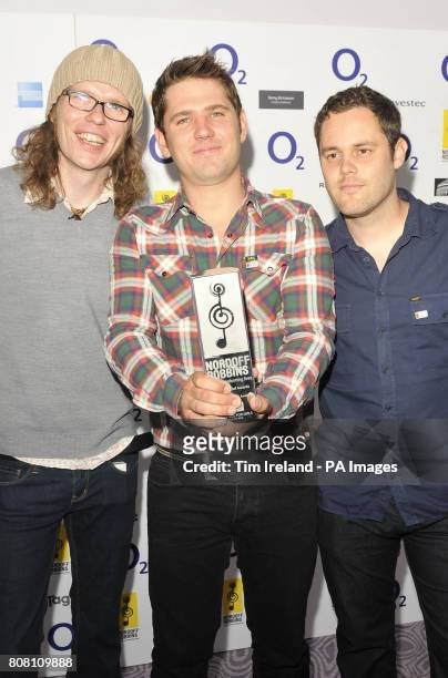 Scouting for Girls Greg Churchouse, Roy Stride and Peter Ellard with their award for Best British Band at the O2 Silver Clef Awards 2010, held at the...