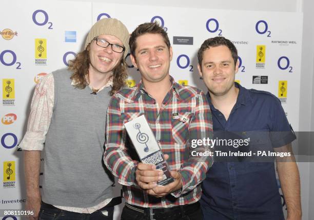 Scouting for Girls Greg Churchouse, Roy Stride and Peter Ellard with their award for Best British Band at the O2 Silver Clef Awards 2010, held at the...