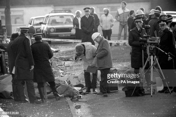 Police try to identify victims of the Pan Am jumbo jet bombing and crash in the streets of Lockerbie. Bodies and parts of the plane were strewn over...
