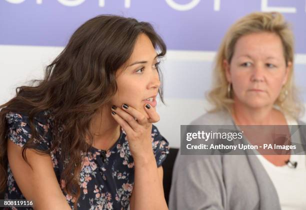 Myleene Klass with Janie Orr, Chief Executive of the EMI Music Sound Foundation, during a 30th Anniversary event for Casio at the Kingsley Hotel in...