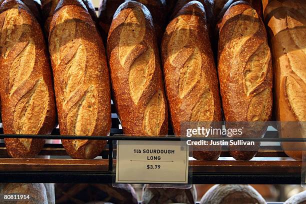 Freshly baked loaves of sourdough bread are displayed at Boudin Bakery April 21, 2008 in San Francisco, California. Boudin, the oldest continuously...