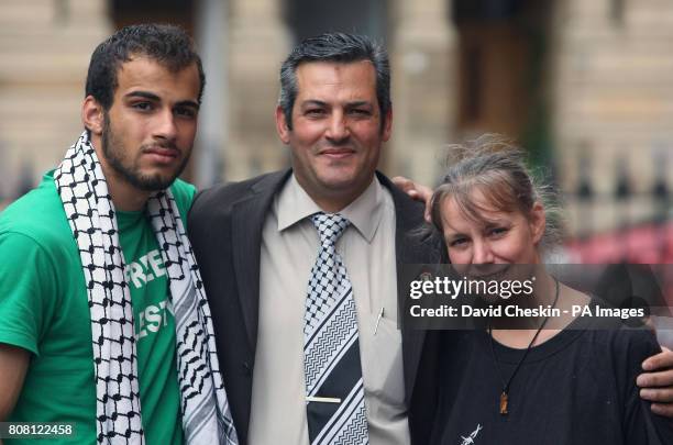 Ali Al Awasi, Hasan Nowara and Theresa Mcdermott, after a press conference at the STUC in Glasgow, following the storming of the Gaza aid flotilla.