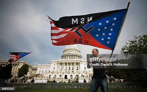 Member of the National Socialist Movement grounds of the United States Capitol Building on April 19, 2008 in Washington, DC. Between 30 and 40...