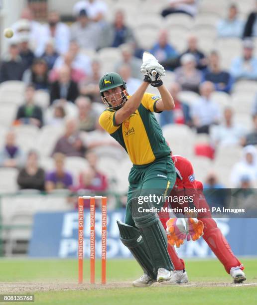 Nottinghamshire Outlaws' Alex Hales on his way to making 83 against Lancashire Lightning during the Friends Provident T20, North Group match at Old...