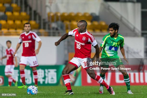 South China defender Agbo Wisdom Fofo fights for the ball with Maziya Sports & Recreation midfielder Yaamin during the AFC Cup 2016 Group Stage Match...