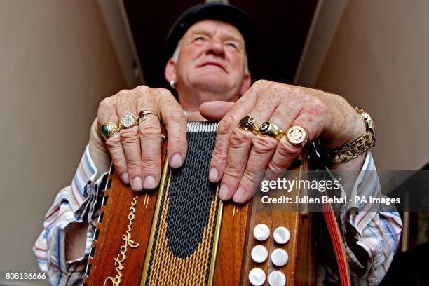 The King of Tory Island, Dan Patsy Mac Ruairi with his accordion in the Grand Lodge of Freemasons of Ireland at the photocall to launch the Temple...