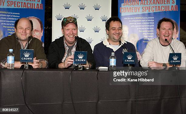 Comedians Jason Alexander, Peter Helliar, Mick Molloy and Russell Gilbert talk to the media during a press conference to announce the start of of...