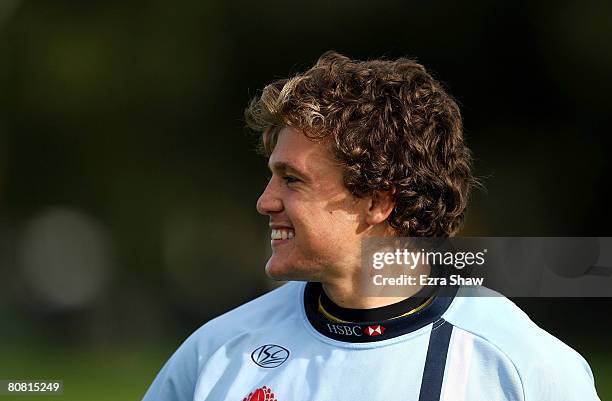 Luke Burgess smiles during a New South Wales Waratahs Super 14 training session at Moore Park on April 22, 2008 in Sydney, Australia.