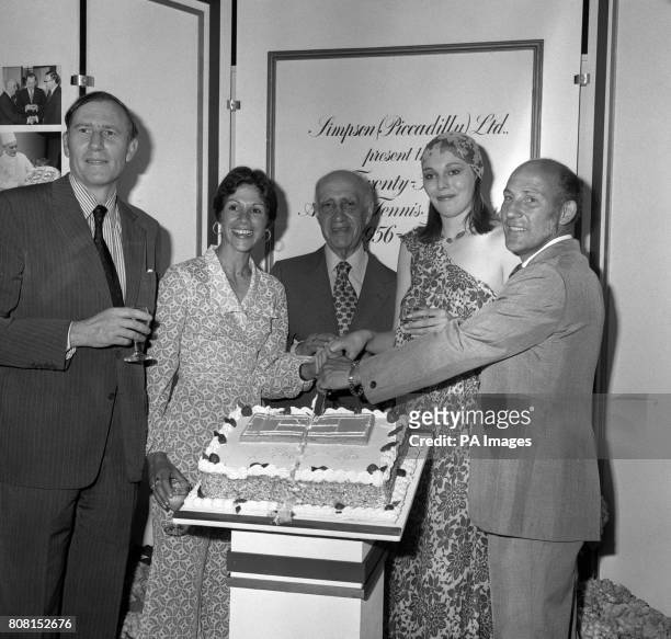 Left to right, Sir Roger Bannister; Georgina Simpson and her father Leonard Simspon, actress Tessa Dahl, and former racing driver Stirling Moss. Miss...