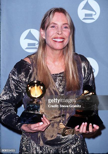 Canadian-American singer-songwriter Joni Mitchell at the The 38th Annual GRAMMY Awards at the Shrine Auditorium in Los Angeles, California, 28th...