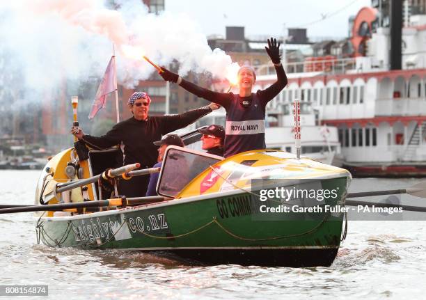 The Virgin GB Row 2010 team, Angela Madsen, Belinda Kirk, Beverley Ashton and Laura Thommason, celebrate completing their rowing challenge around...