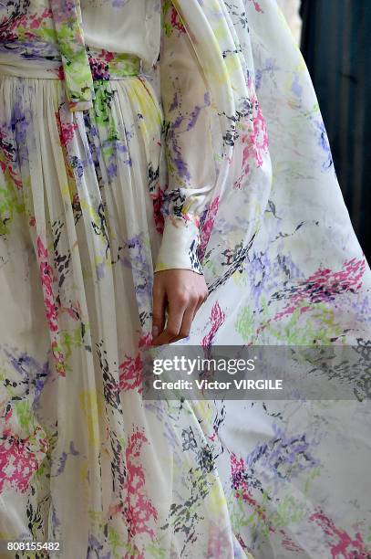 Model walks the runway during the Monique Lhuillier Ready to Wear Spring/Summer 2018 show as part of Haute Couture Paris Fashion Week on July 3, 2017...