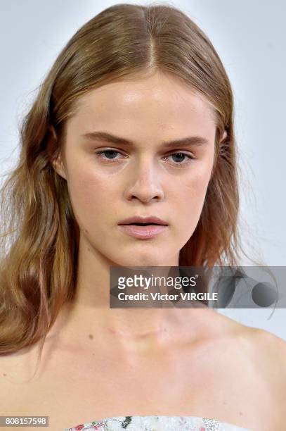 Model walks the runway during the Monique Lhuillier Ready to Wear Spring/Summer 2018 show as part of Haute Couture Paris Fashion Week on July 3, 2017...