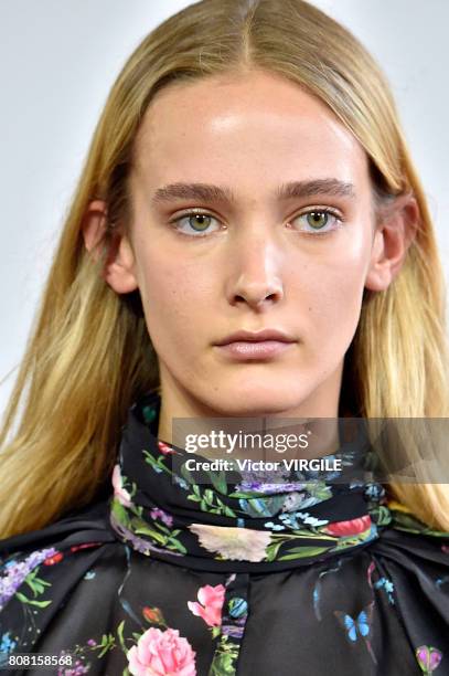 Model walks the runway during the Monique Lhuillier Ready to Wear Spring/Summer 2018 show as part of Haute Couture Paris Fashion Week on July 3, 2017...